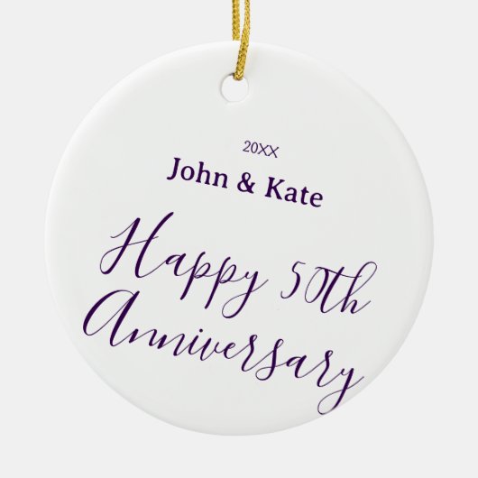 Happy 50th anniversary purple name year simple  keramik ornament (Vorne)