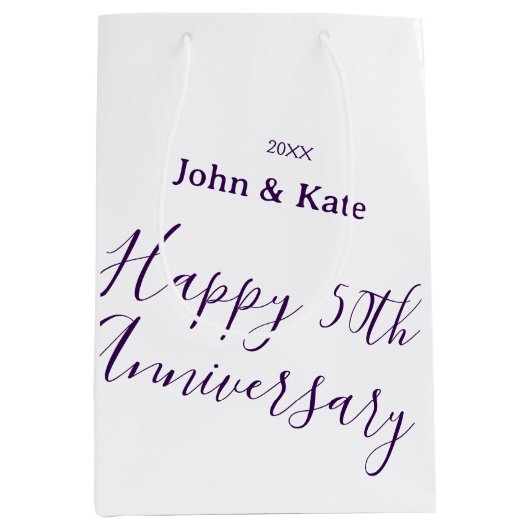 Happy 50th anniversary purple name year simple  mittlere geschenktüte (Vorderseite)