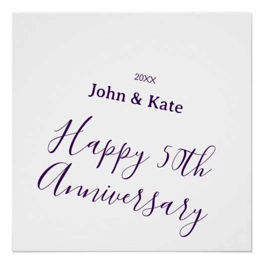 Happy 50th anniversary purple name year simple poster (Vorderseite)