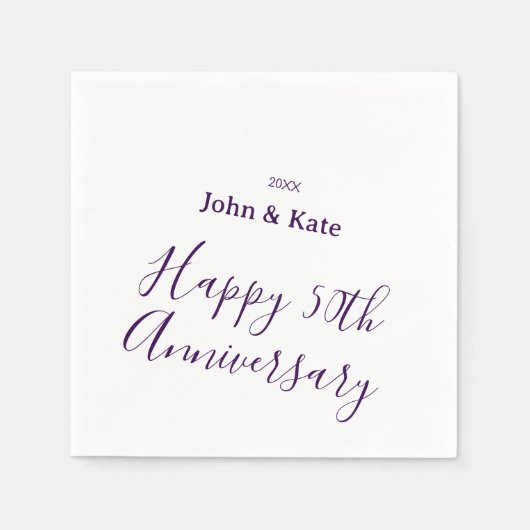 Happy 50th anniversary purple name year simple  serviette (Vorderseite)