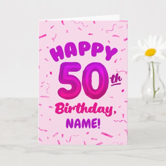 Happy 50th Birthday Card with Custom Name Karte (Kleine Pflanze)