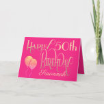 Happy 50th Birthday Name Dekorative Skript Gold Karte<br><div class="desc">Ein Design von eleganter Typografie in Gold auf einem heißen rosa Hintergrund, um einen glücklichen 50. Geburtstag wünschen. Glücklich Geburtstag ist Set in einem verzierten Skript, und das Alter ist in einer koordinierenden Schrift mit dem Namen in Skript am unteren Rand. Personalisieren Sie den Namen und die Wörter ganz einfach...</div>