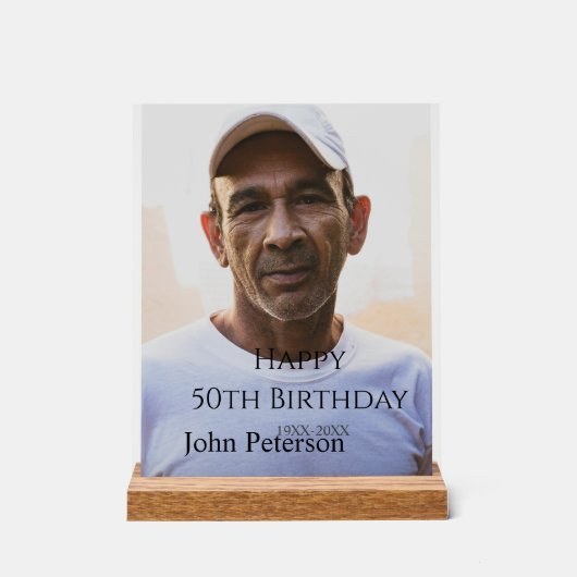 Happy 50th birthday name photo year man simple min acrylschild (Vorderseite)