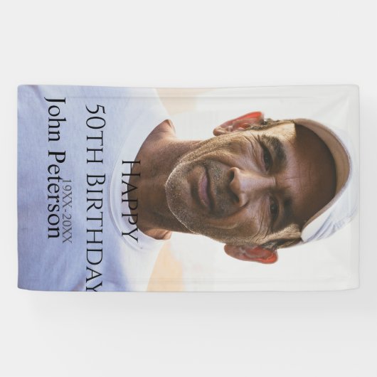 Happy 50th birthday name photo year man simple min banner (Horizontal)