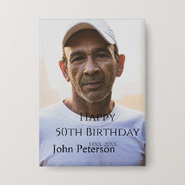 Happy 50th birthday name photo year man simple min button