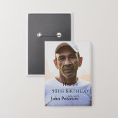 Happy 50th birthday name photo year man simple min button (Vorderseite/Rückseite)