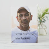 Happy 50th birthday name photo year man simple min einladung (Stehend Vorderseite)