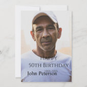 Happy 50th birthday name photo year man simple min einladung (Rückseite)