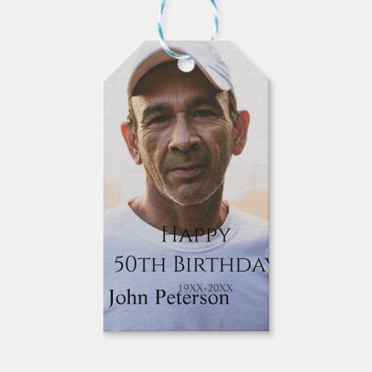 Happy 50th birthday name photo year man simple min geschenkanhänger (Vorderseite)