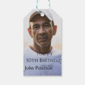 Happy 50th birthday name photo year man simple min geschenkanhänger (Rückseite)