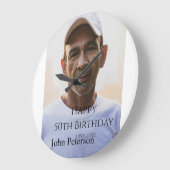 Happy 50th birthday name photo year man simple min große wanduhr (Winkel)