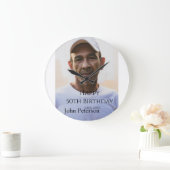 Happy 50th birthday name photo year man simple min große wanduhr (Zuhause)