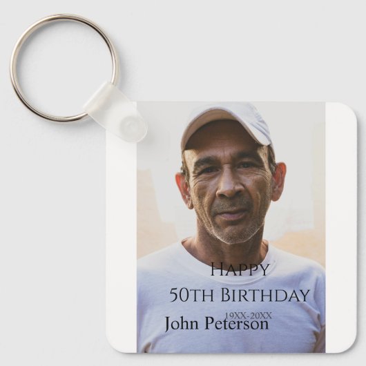 Happy 50th birthday name photo year man simple min schlüsselanhänger (Vorderseite)