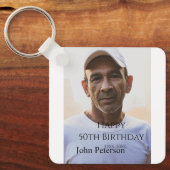 Happy 50th birthday name photo year man simple min schlüsselanhänger (Vorderseite)