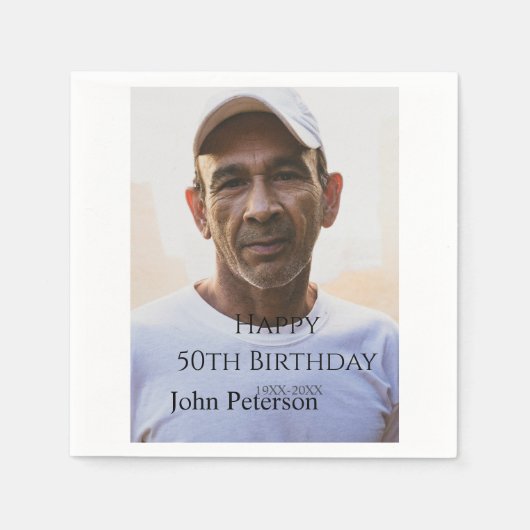 Happy 50th birthday name photo year man simple min serviette (Vorderseite)