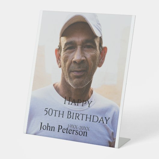Happy 50th birthday name photo year man simple min sockelschild (Vorderseite)