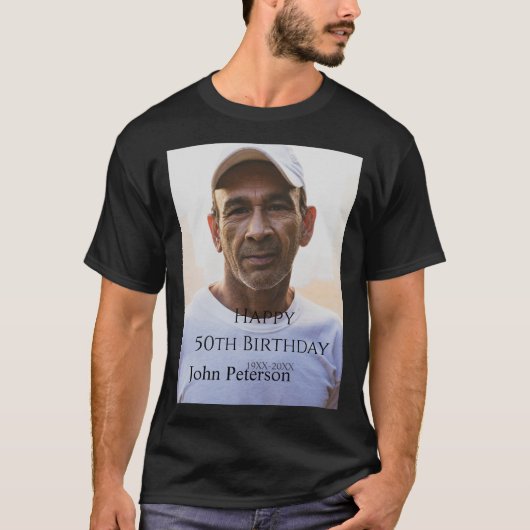 Happy 50th birthday name photo year man simple min T-Shirt (Vorderseite)
