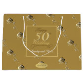 "Happy 50th Wedding Anniversary" 3D-Rose auf Ochre Große Geschenktüte (Vorderseite)