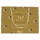 "Happy 50th Wedding Anniversary" 3D-Rose auf Ochre Große Geschenktüte (Rückseite)