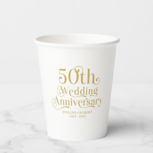 Happy 50th Wedding Anniversary Gold Typography Pappbecher (Rückseite)