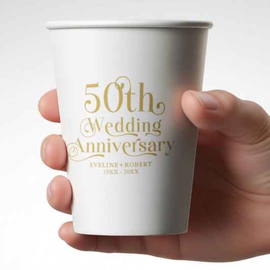 Happy 50th Wedding Anniversary Gold Typography Pappbecher