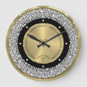 Happy 50th wedding universally diamonds and gold große wanduhr