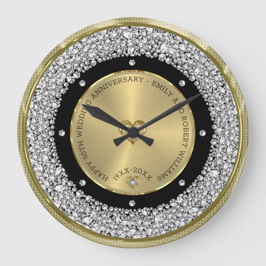 Happy 50th wedding universally diamonds and gold große wanduhr (Vorderseite)