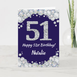 Happy 51. Geburtstag Navy Blue und Silver Glitzer Karte