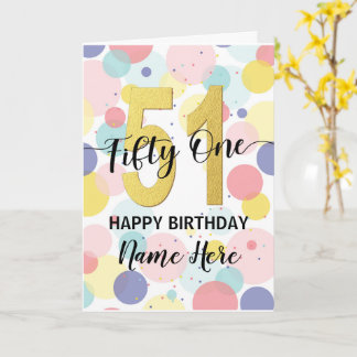Happy 51. Geburtstag Pastel Rainbow und Gold Girl Karte