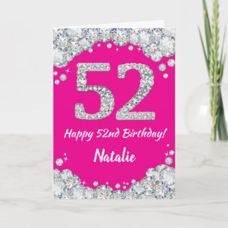 Happy 52. Geburtstag Hot Pink und Silver Glitzer Karte