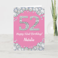 Happy 52. Geburtstag Pink und Silver Glitzer Card