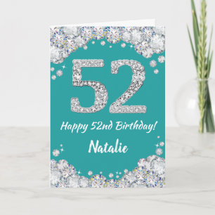 Happy 52. Geburtstagskarte Aquamarin und Silver Gl Karte