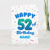 Happy 52nd Birthday Card with Custom Name Karte (Vorderseite)