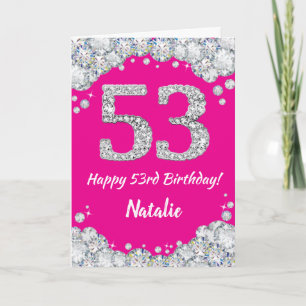 Happy 53. Geburtstag Hot Pink und Silver Glitzer Karte