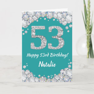 Happy 53. Geburtstagskarte Aquamarin und Silver Gl Karte