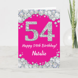 Happy 54. Geburtstag Hot Pink und Silver Glitzer Karte