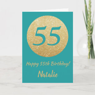 Happy 55. Geburtstag Aquamarine und Gold Glitzer C Karte