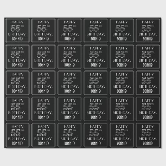 HAPPY 55TH BIRTHDAY; Art Deco Style w/ Custom Name Geschenkpapier (Flach)