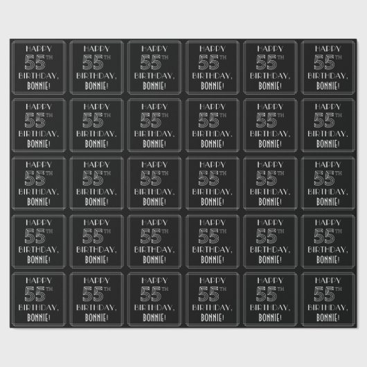 HAPPY 55TH BIRTHDAY; Art Deco Style w/ Custom Name Geschenkpapier (Saum)