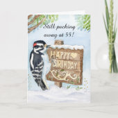 Happy 55th Birthday Downy Woodpecker Karte (Vorderseite)