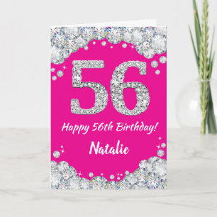 Happy 56. Geburtstag Hot Pink und Silver Glitzer Karte