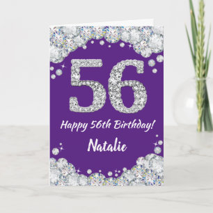 Happy 56. Geburtstagskarte Lila und Silver Glitzer Karte