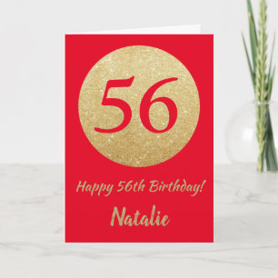 Happy 56th Birthday Red and Gold Glitter Card Karte