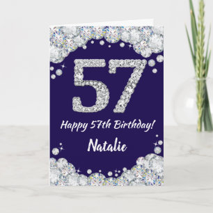 Happy 57. Geburtstag Navy Blue und Silver Glitzer Karte