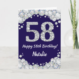Happy 58. Geburtstag Navy Blue und Silver Glitzer Karte