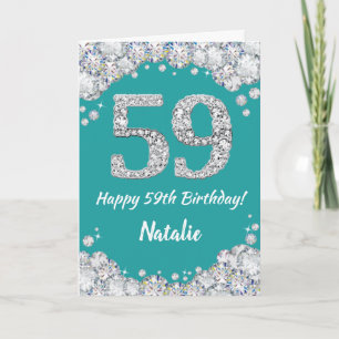 Happy 59. Geburtstag Aquamarine und Silberne Glitz Karte