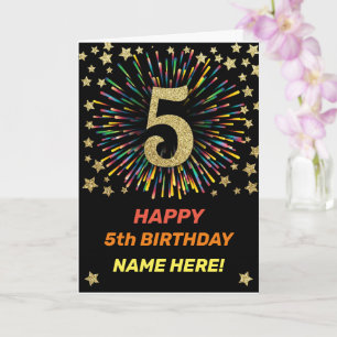 Happy 5. Geburtstag Black & Gold Rainbow Firework Karte