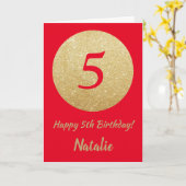 Happy 5. Geburtstagsrot und Gold Glitzer Card Karte (Gelbe Blume)