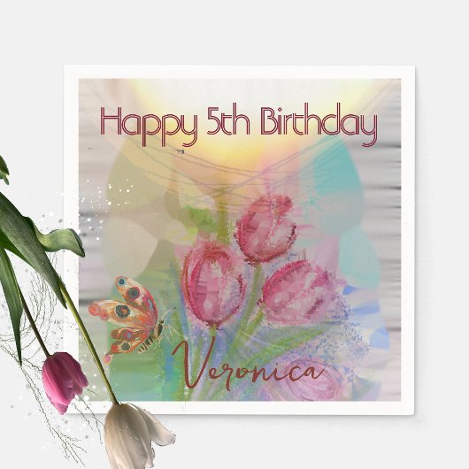 Happy 5. Girl Geburtstag Napkins mit Tulips Serviette
