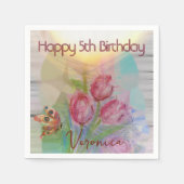Happy 5. Girl Geburtstag Napkins mit Tulips Serviette (Vorderseite)